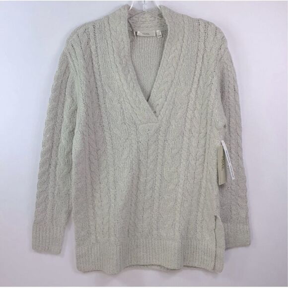 NWT Womens Buckle Cloth by Rd Cable Knit Bubble Gray V Neck Sweater - Sz S - Picture 2 of 3